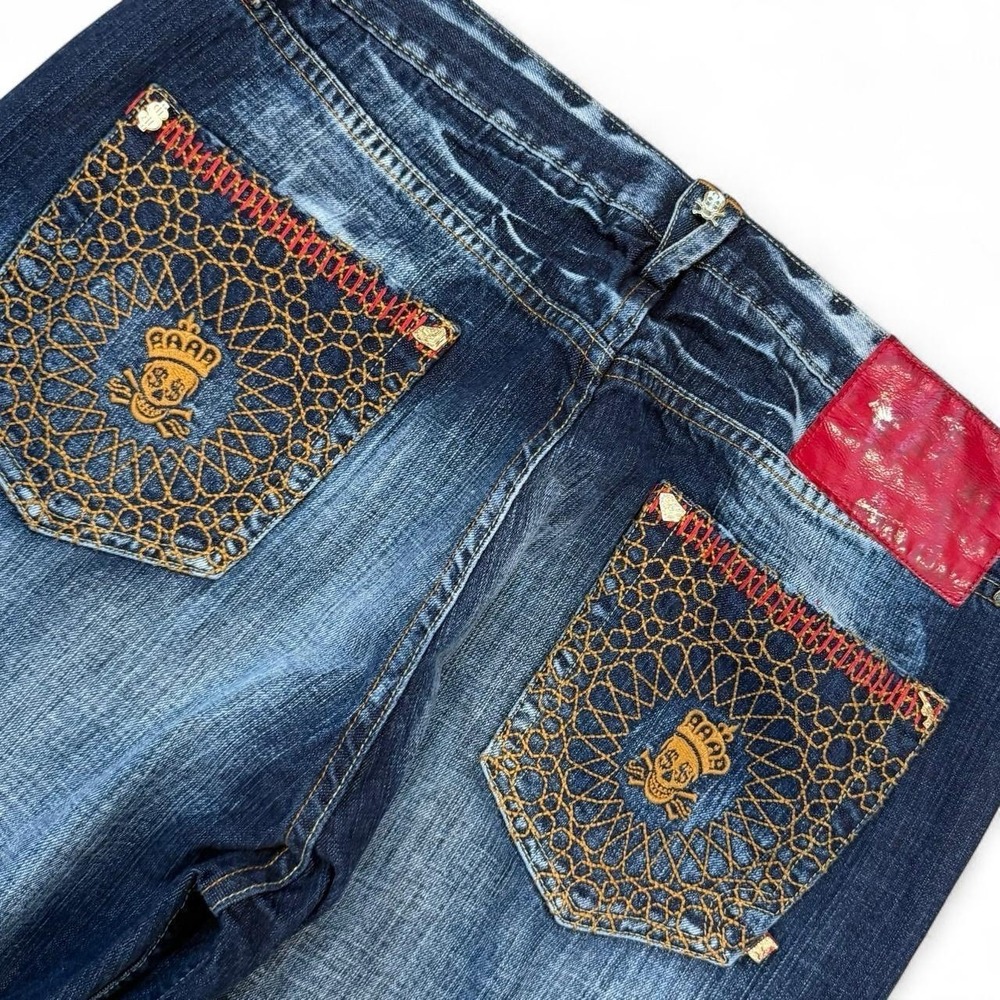 The Stash House Embroidered Skull Baggy Wide Leg Jeans Men's Size 39 Grunge Y2K